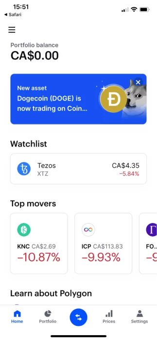 Coinbase mobile app