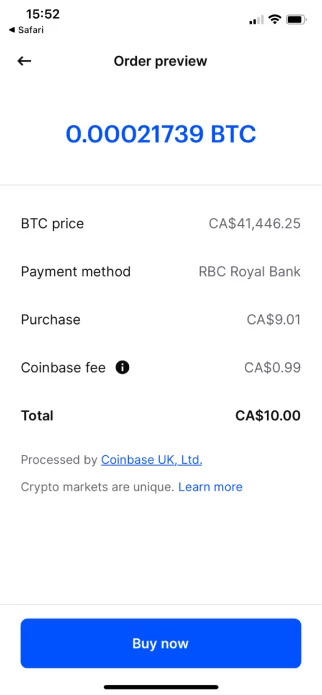 Made an order with Coinbase app
