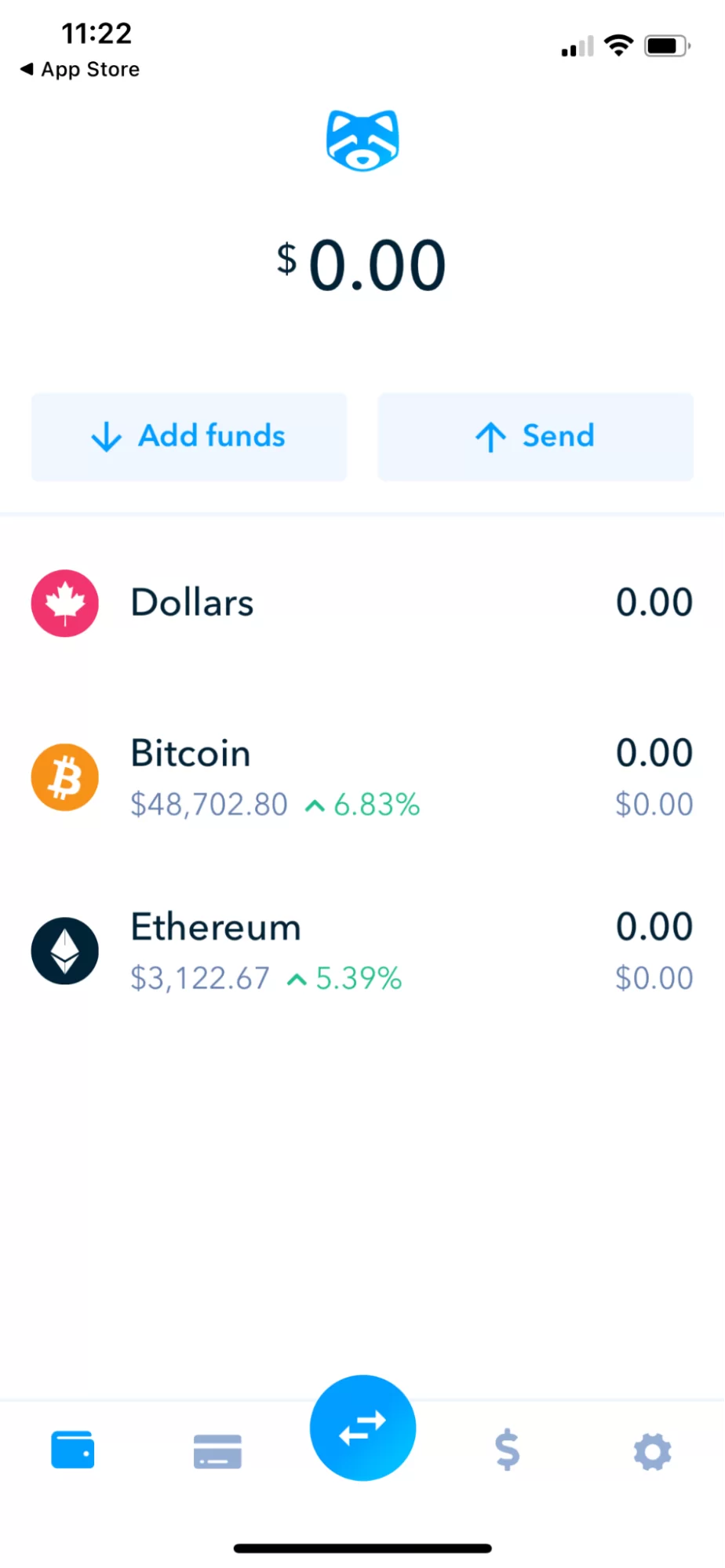 Shakepay mobile app screenshot