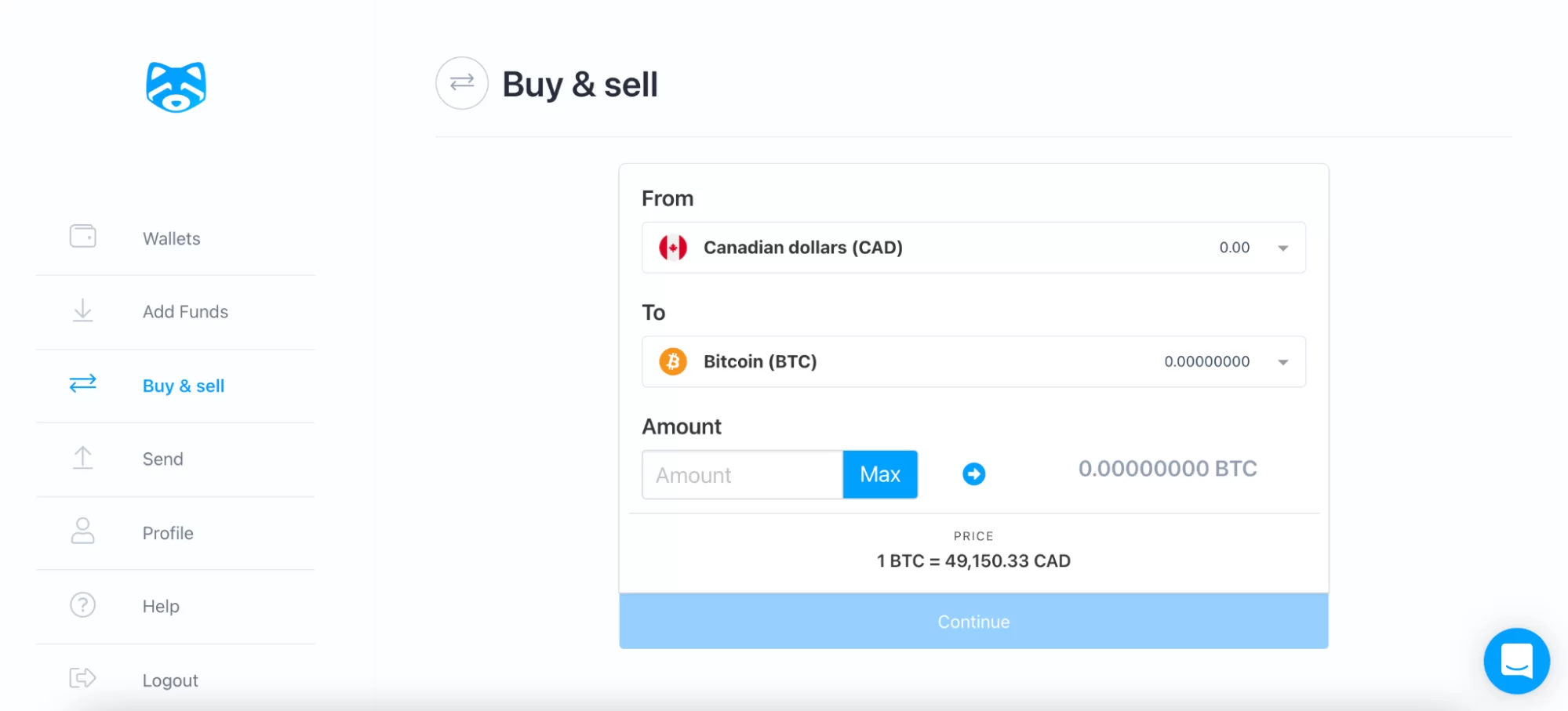 Shakepay main screen on desktop app