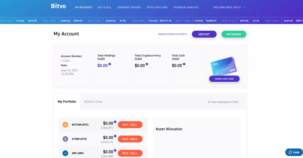 Bitvo desktop app (main page)
