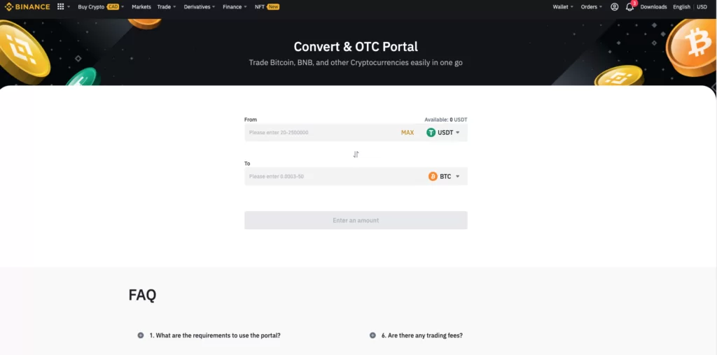 Convert tool on Binance