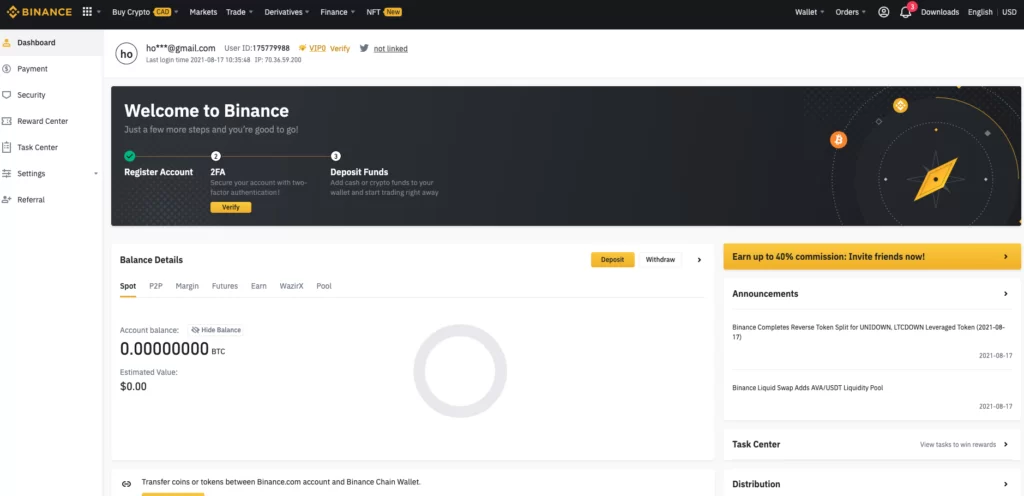 Binance on the web