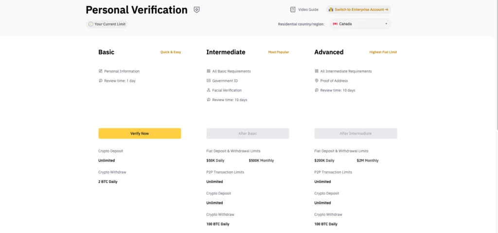 Account verification with Binance