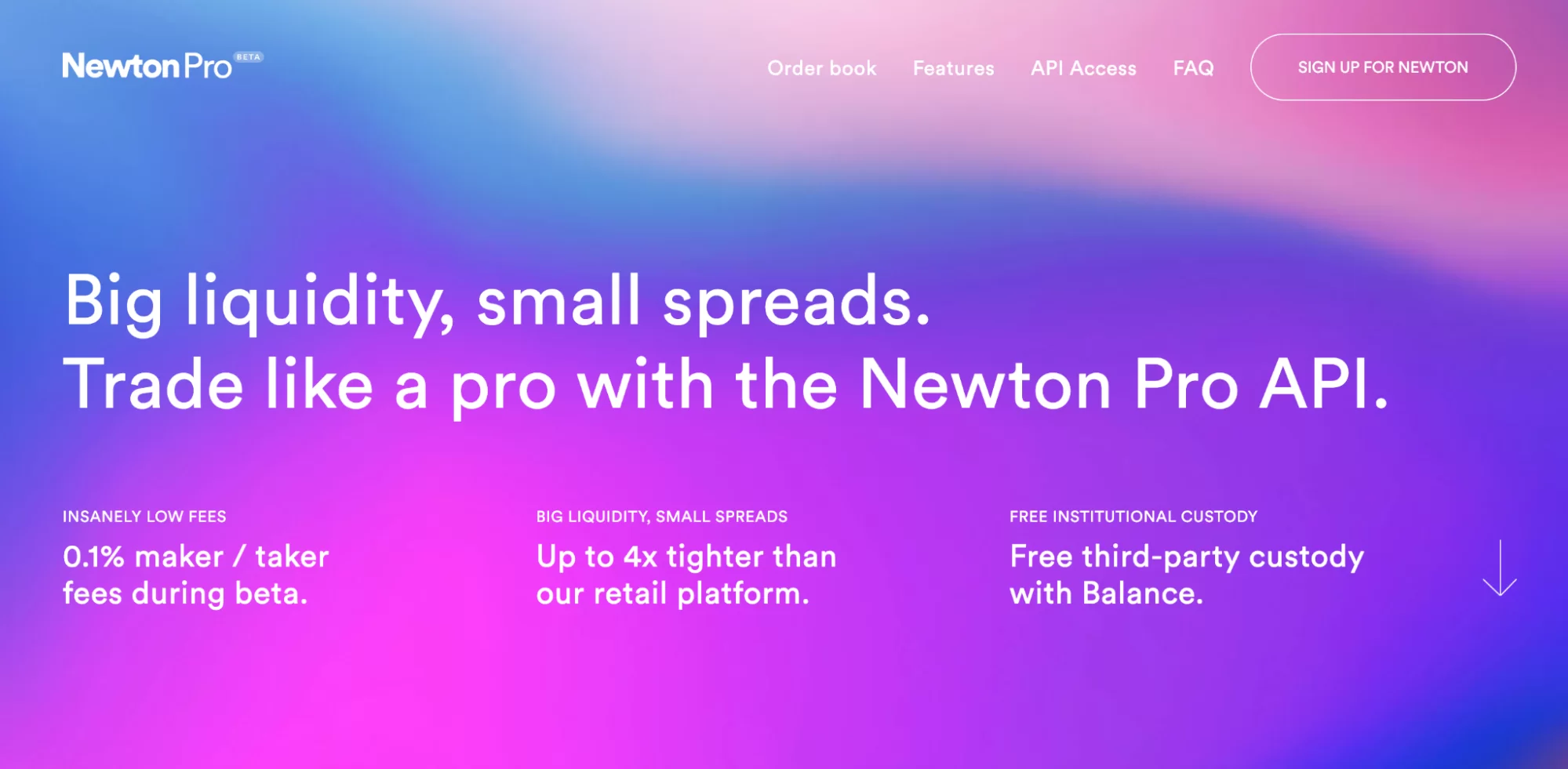 Low spread feed on Newton crypto exchange