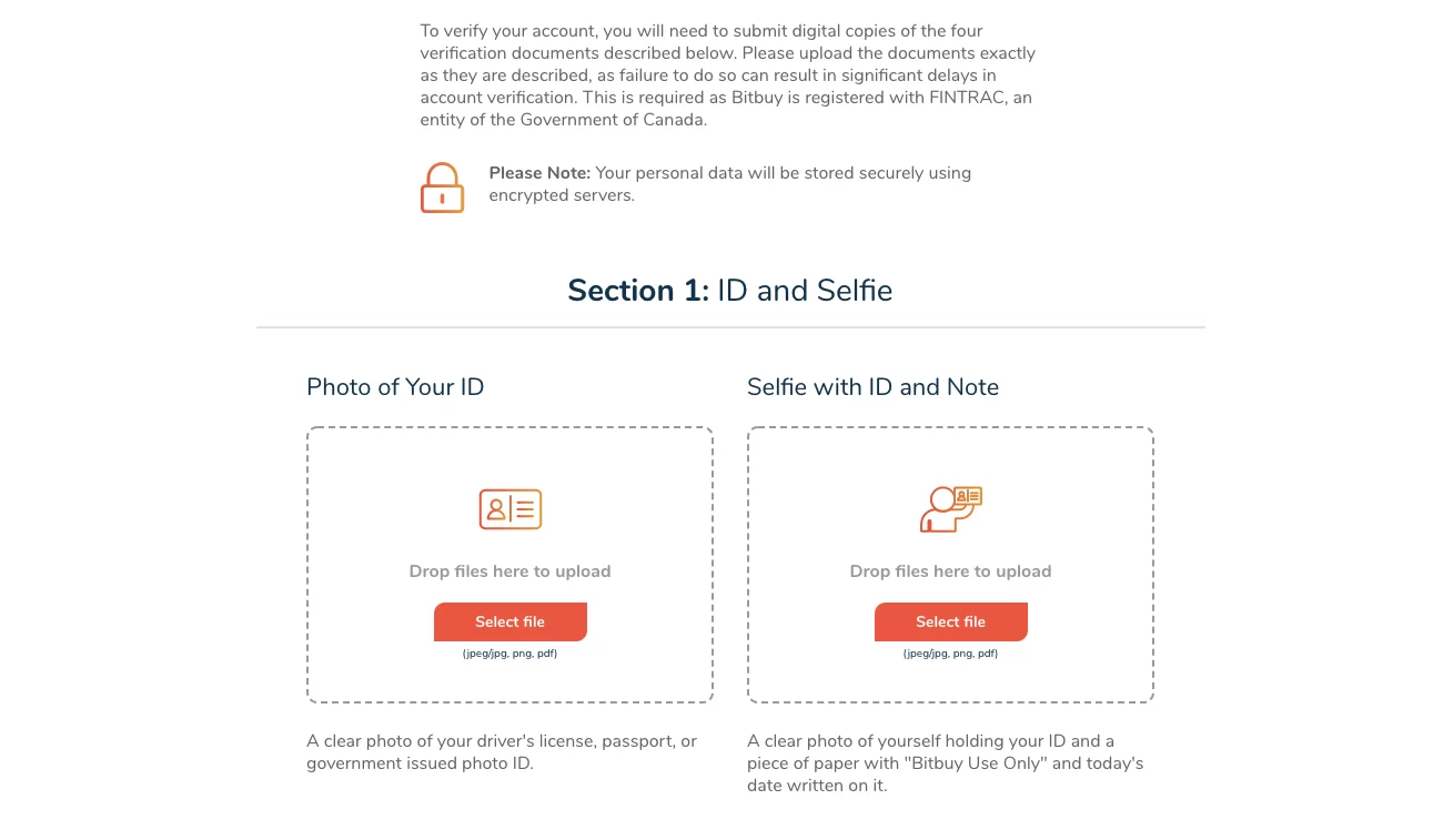 Reviewing Bitbuy's verification process: uploading ID and you selfie