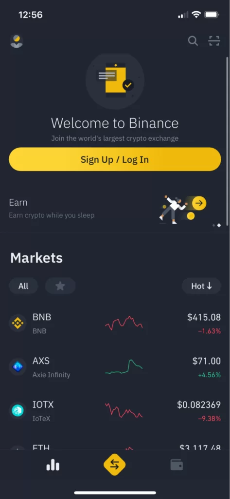 Binance mobile app interface