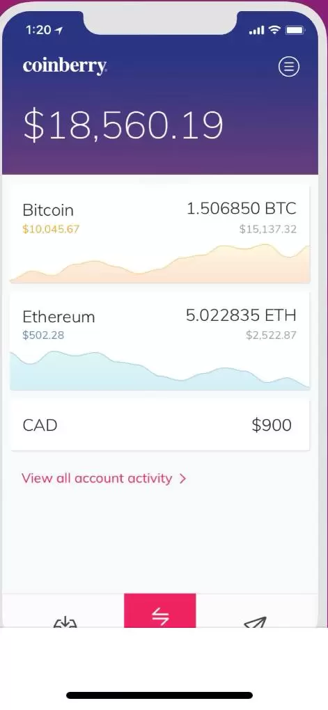 Coinberry mobile interface #1