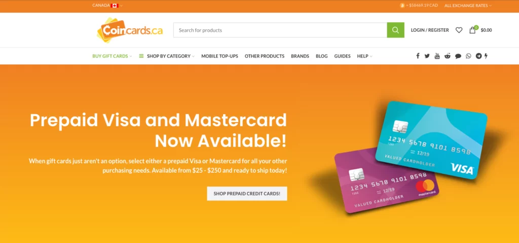Coincards Canada website screenshot