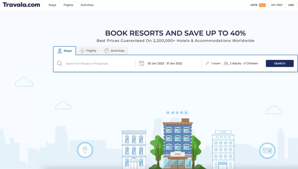 Travala main page