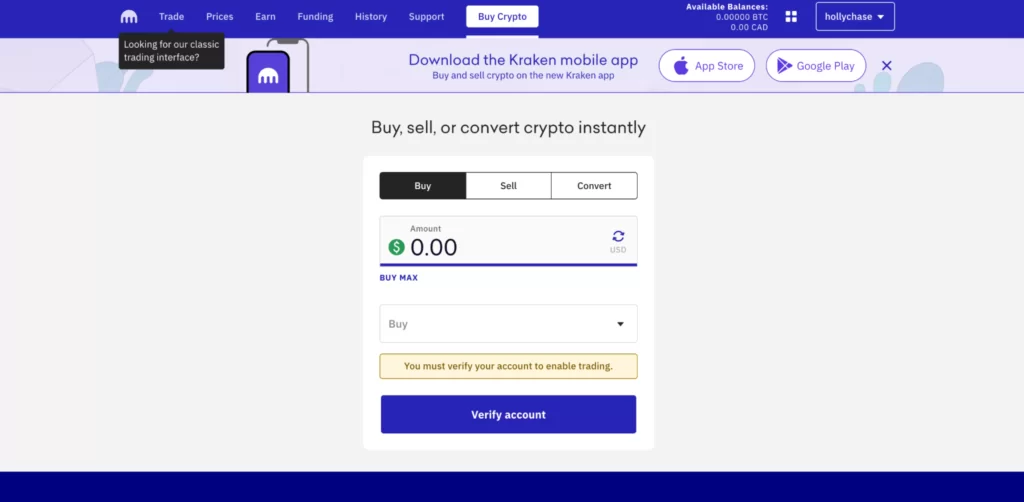 Kraken desktop interface
