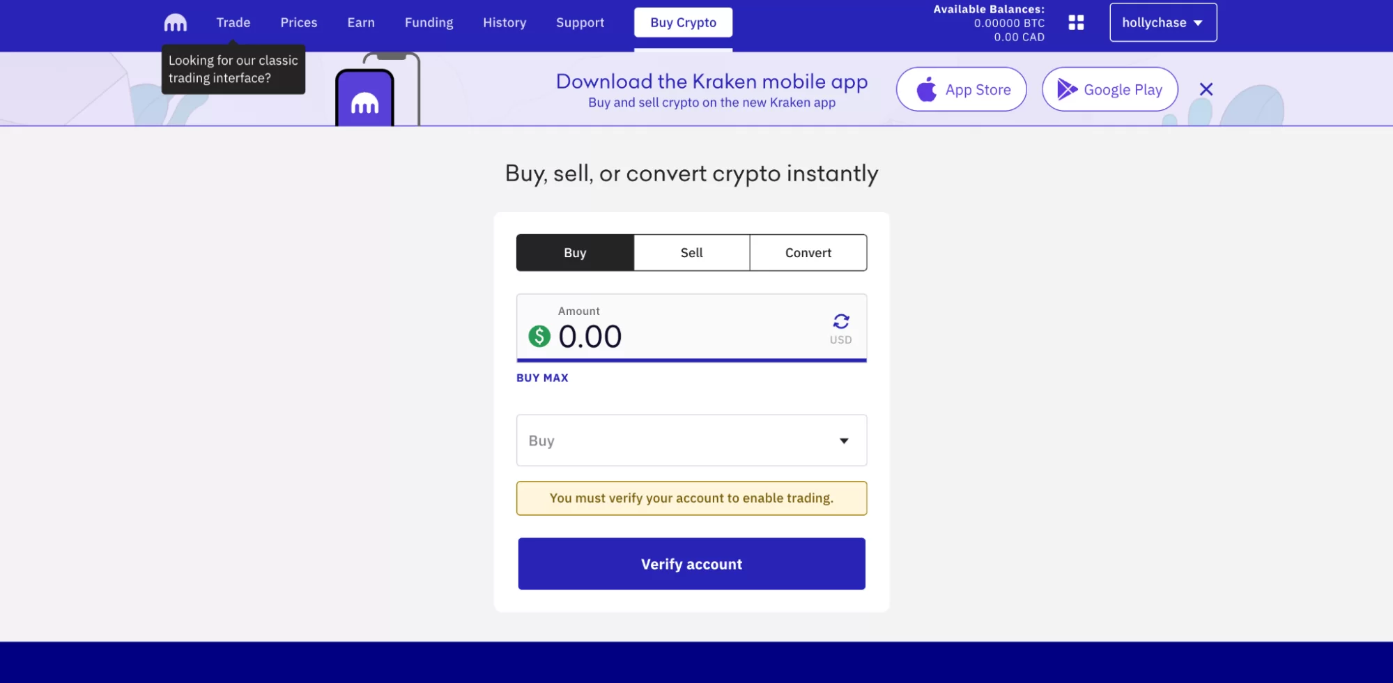 Kraken desktop interface