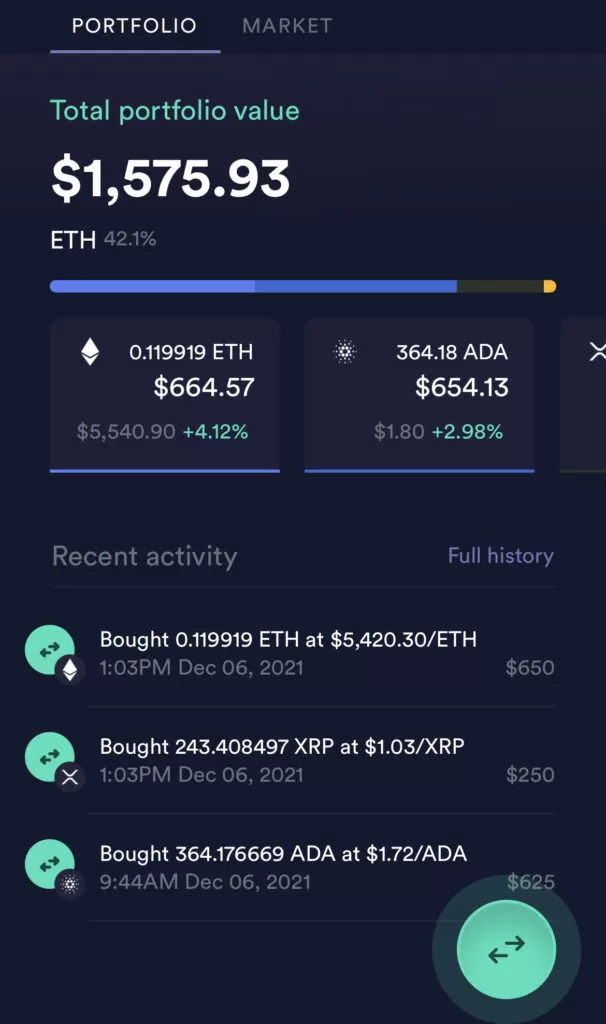 Newton crypto portfolio on mobile app