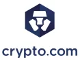 Crypto.com logo, a dark blue hexagonal icon with a white abstract symbol and "crypto.com" text below.