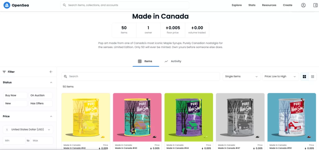 Opensea NFT platform for Canadians