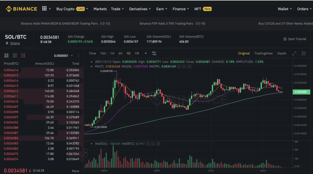 Buying Solana on Binance