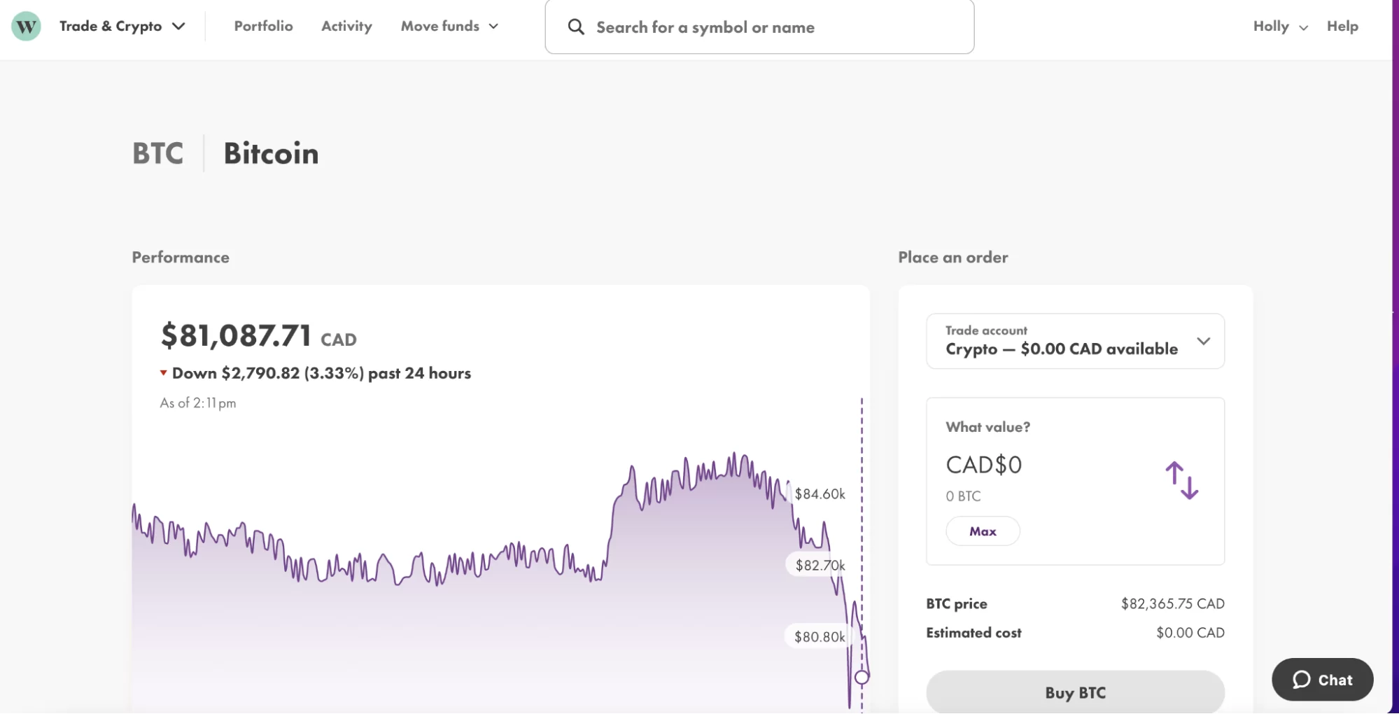 Wealthsimple desktop app screenshot