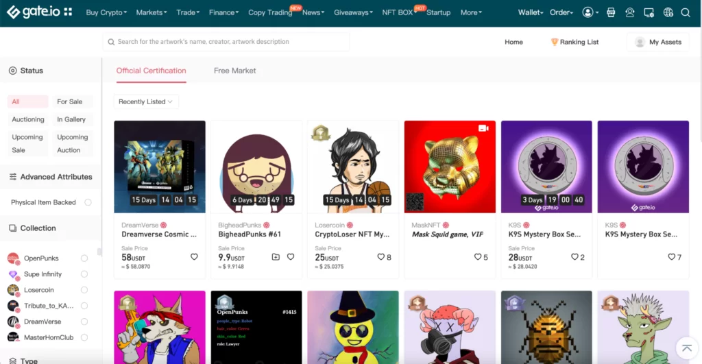 NFT market place on Gate.io