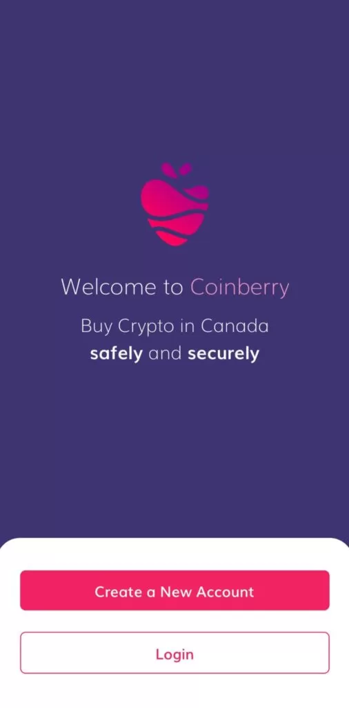 Coinberry mobile app entry screen