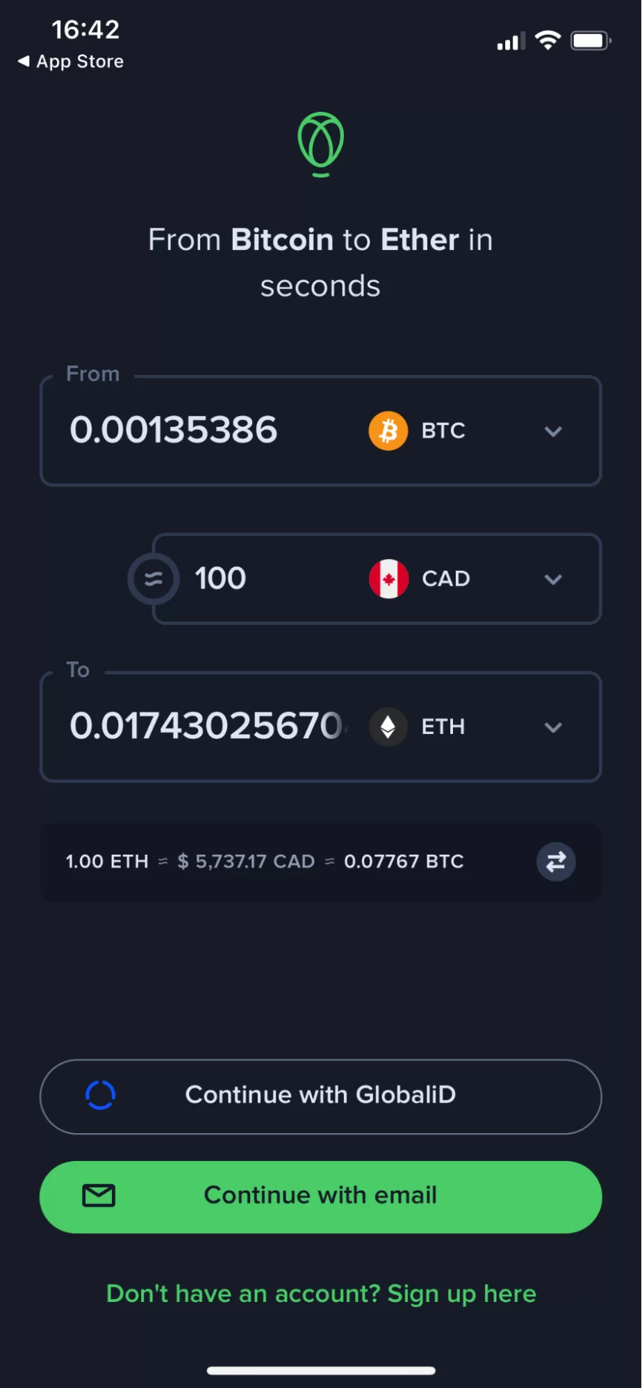 Uphold mobile app screenshot