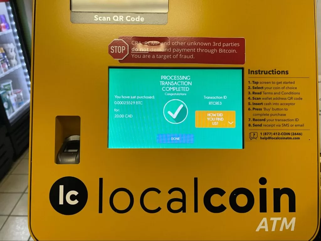 Final step of using bitcoin ATM in Canada (step 7)