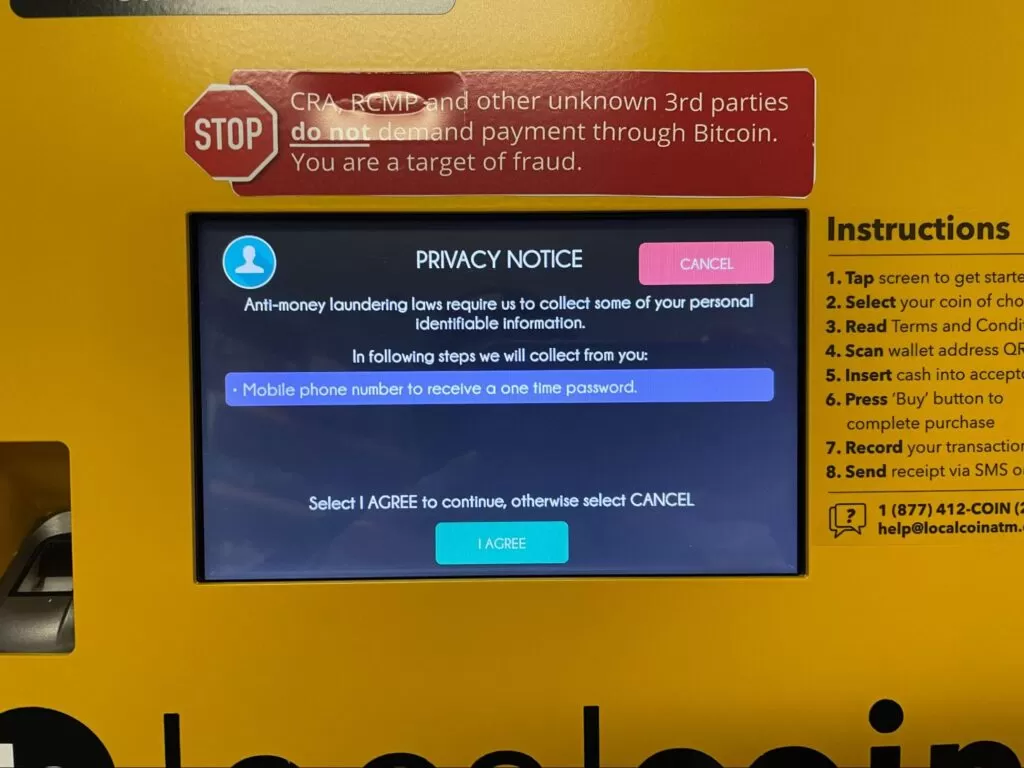 Using bitcoin ATM in Canada (step 3)