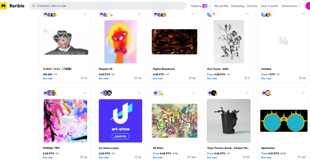 Rarible platform to buy NFTs