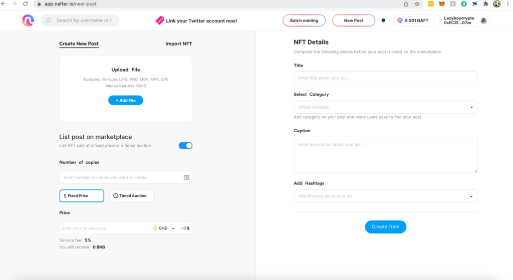 Using Nafter app to finish minting NFT