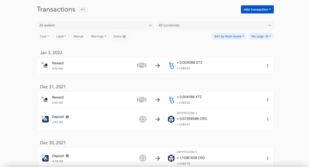 Reviewing cryptocurrency transactions in order to report crypto taxes in Canada