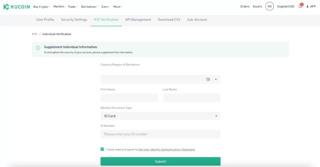 Completing verification with Kucoin Canada