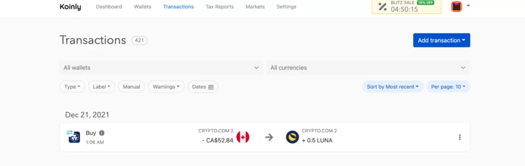 Detecting crypto-to-crypto transaction on order to report taxes