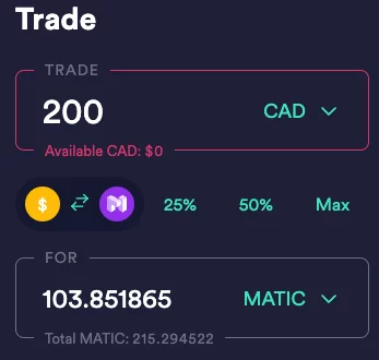 Buying Polygon MATIC on Newton