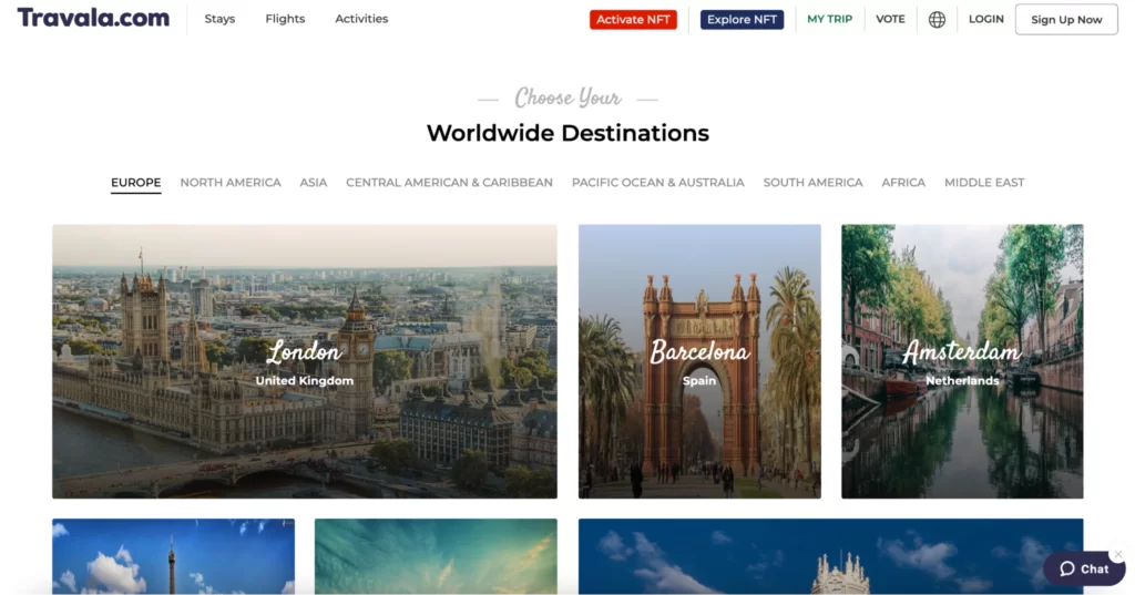 Travala main dashboard