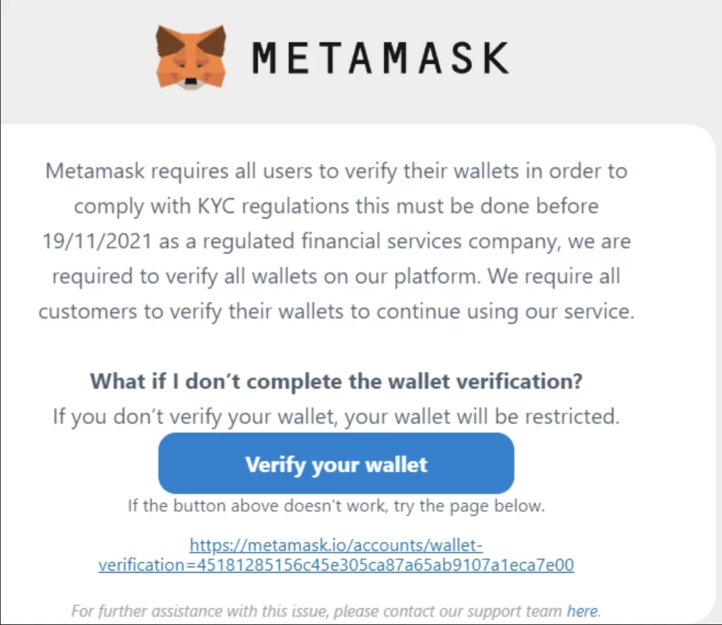 Metamask scam email