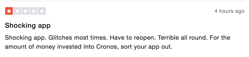 Negative review for Crypto.com on Trust Pilot