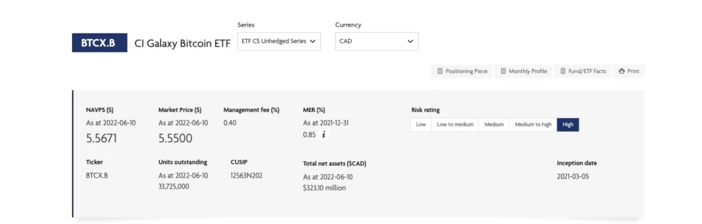 CI Global Asset Management: CI Galaxy Bitcoin ETF
