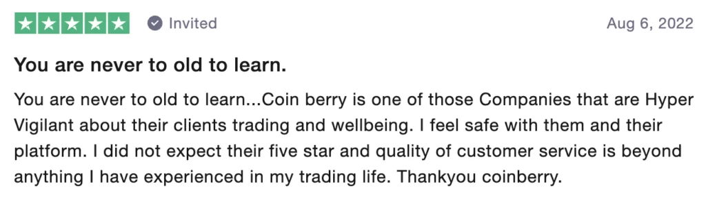 Positive review for Coinberry on trustpilot #2