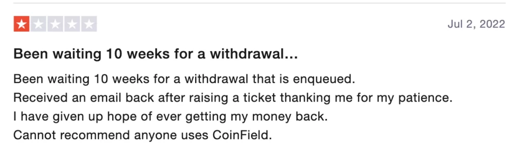 Coinfield negative review #1