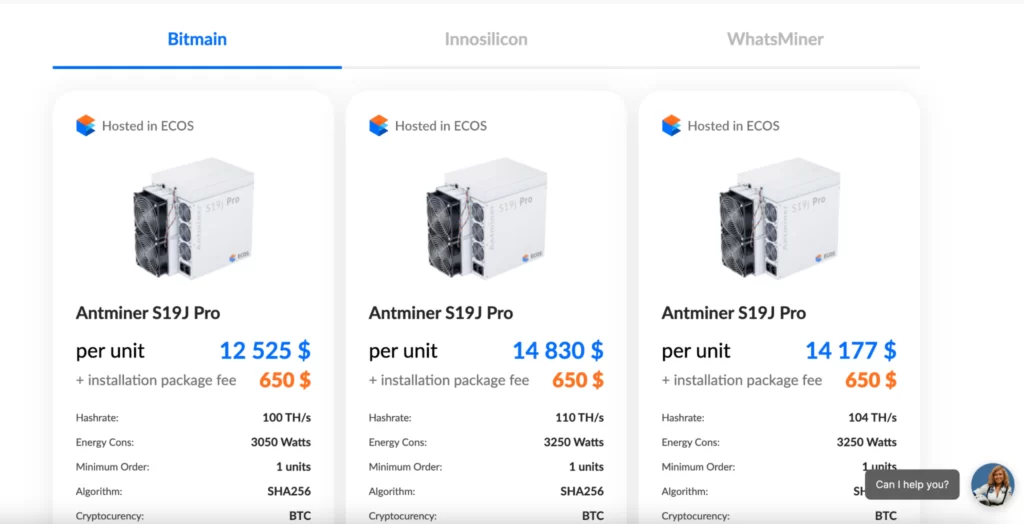 Miners offered by ECOS