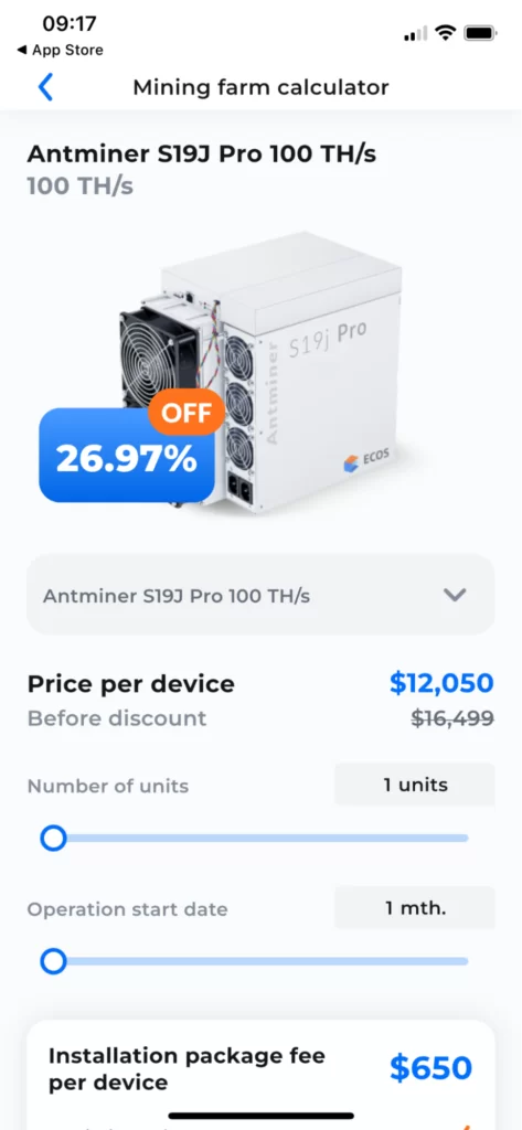 Buying miners via ECOS platform