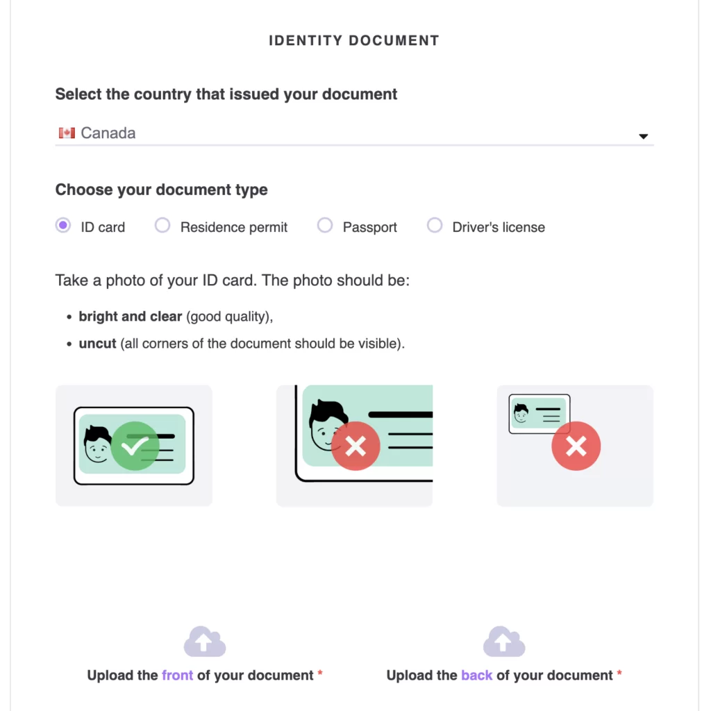 Uploading identity docs on Catalyx crypto exchange