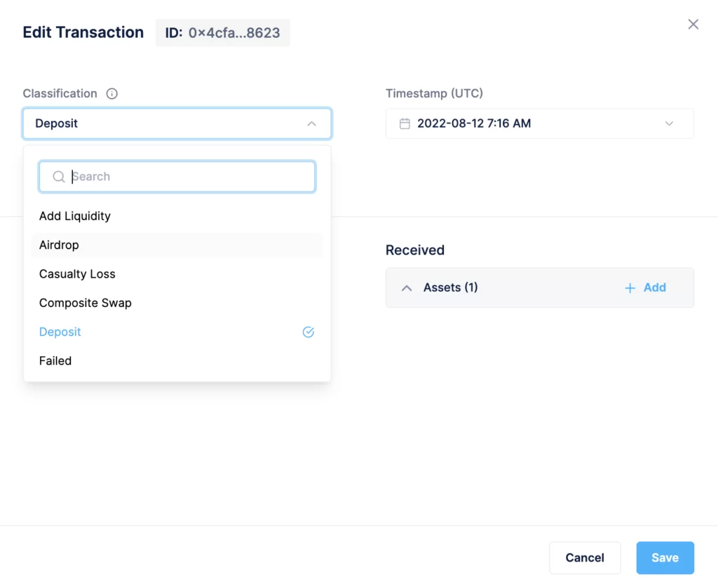 Editing a crypto transaction in Coinledger