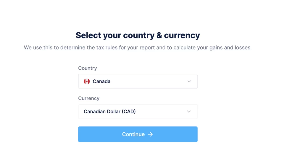 Setting up Canada as our taxable country in Coinledger
