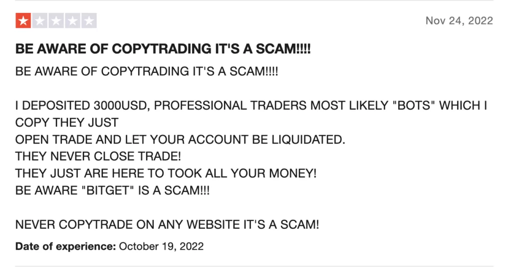 Bitget negative review in Trustpilot #1