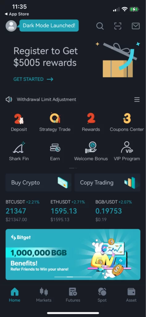 Bitget mobile app main screenshot