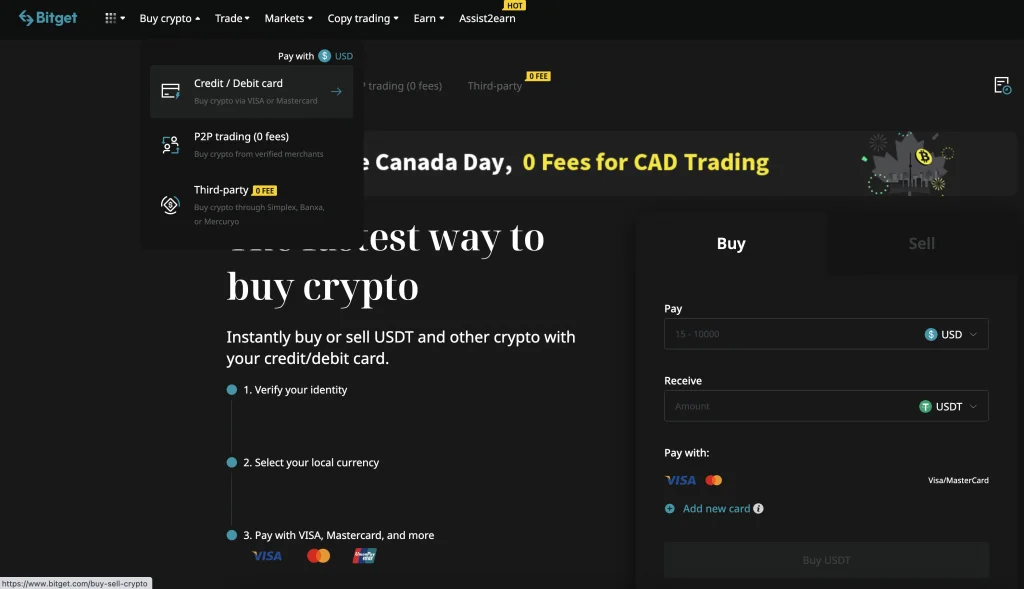 Depositing money to Bitget
