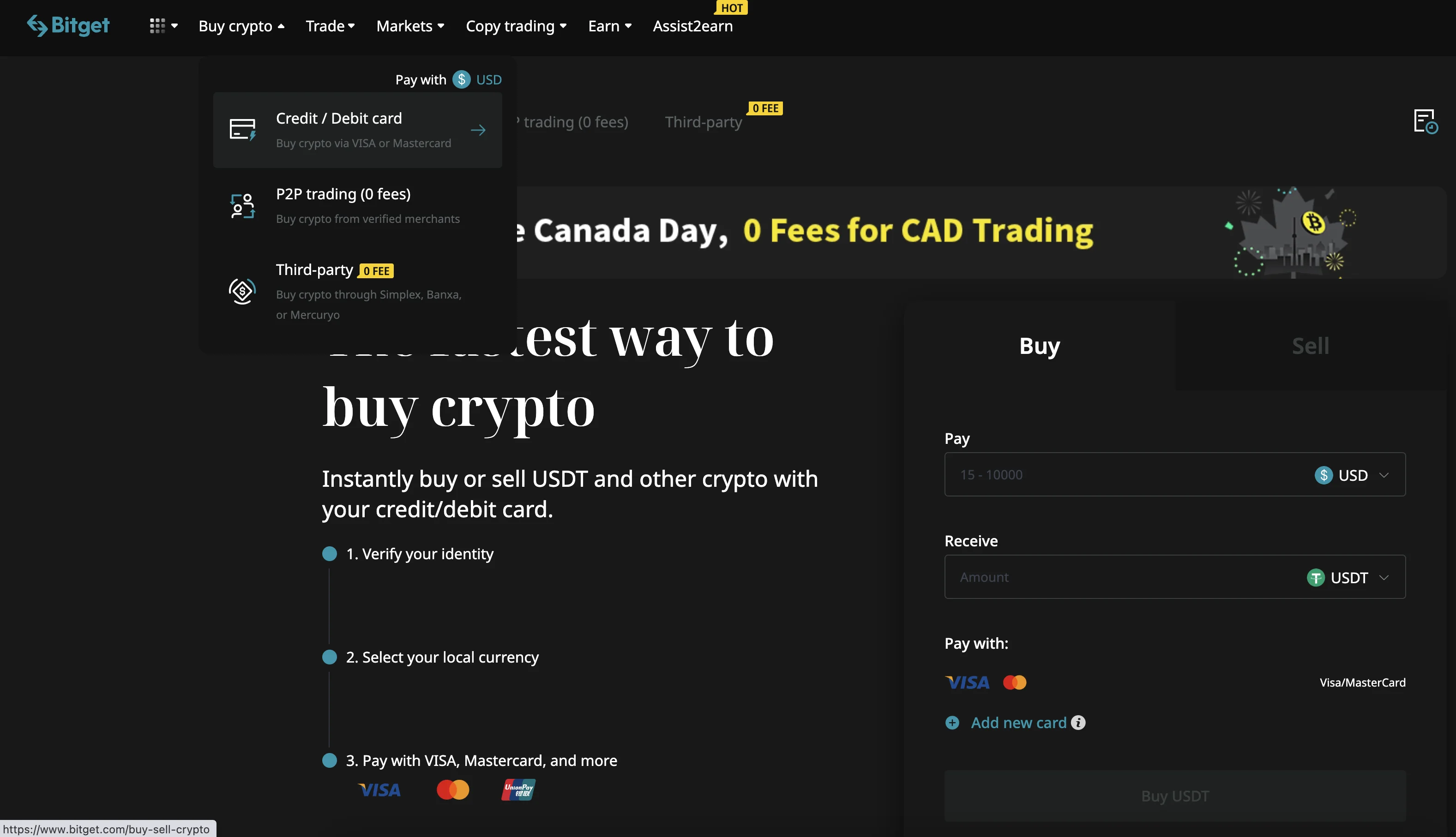 Depositing money to Bitget