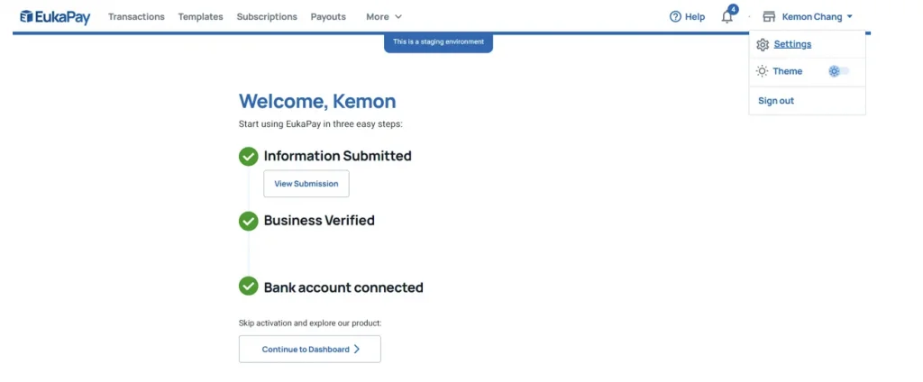 Dashboard after making the payment