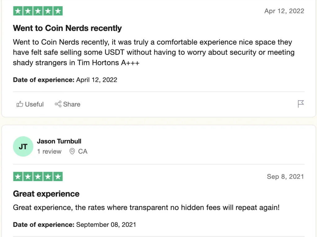 Positive reviews for Coinnerds on Trustpilot
