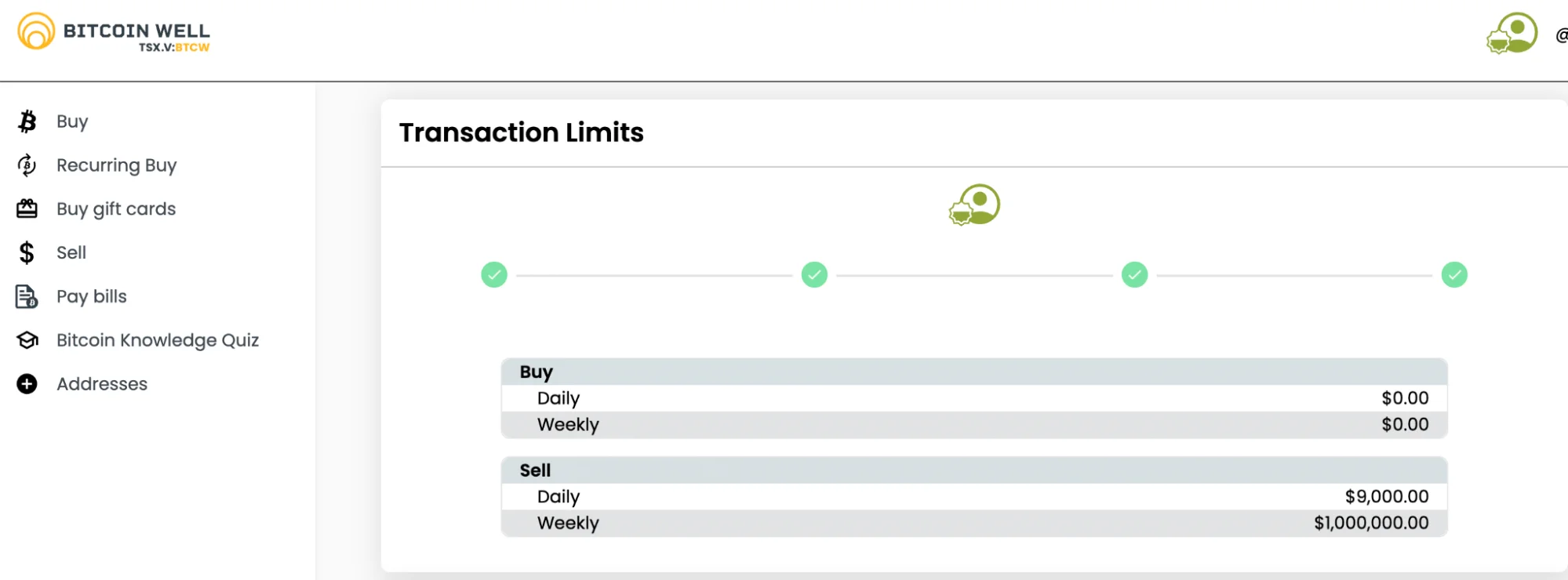 Transaction limits on Bitcoin Well